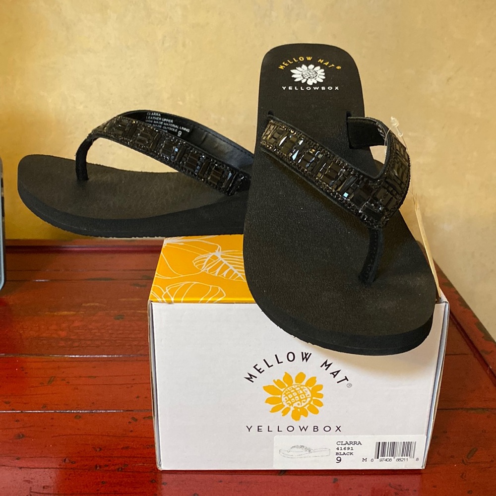 Yellow Box Clarra Black Rhinestone Embellished Flip Flops
